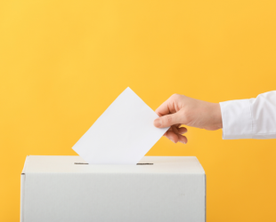 una persona introduce el voto en una urna electoral